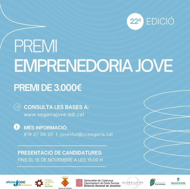 Convocada la 22a edició del Premi Emprenedoria Jove de la Segarra